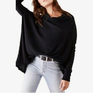 Free People Juicy Waffle Knit Open Back Sweater Black Medium NEW